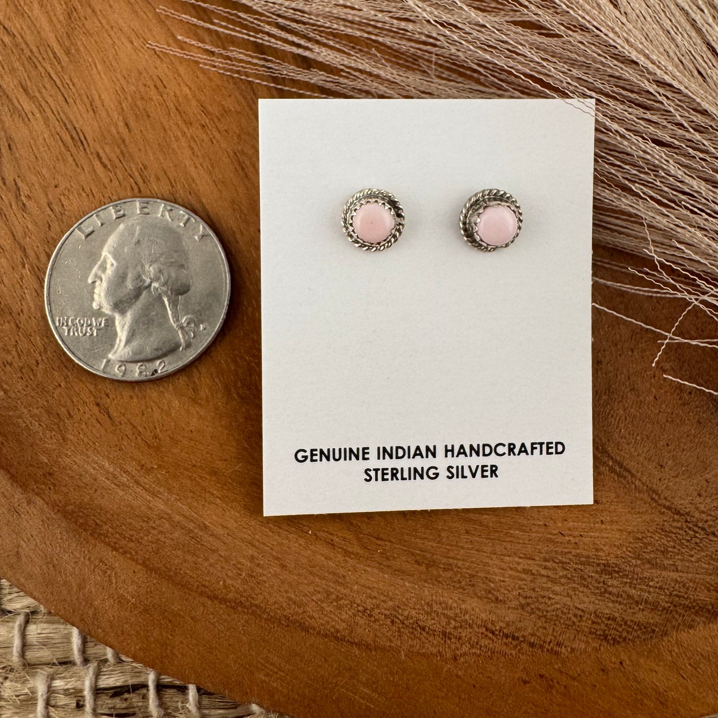 Round Pink Conch Shell Studs - Small