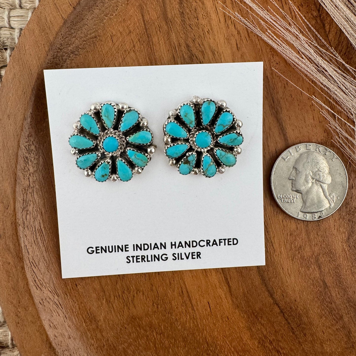 Large Flower Kingman Turquoise Studs