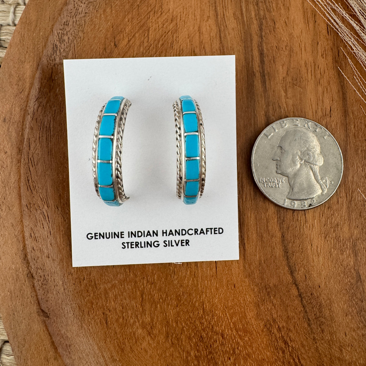 Kingman Turquoise Inlay Half Hoop Earrings