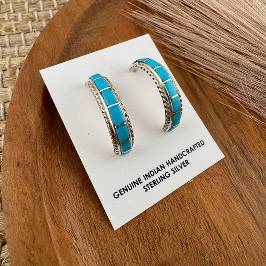 Kingman Turquoise Inlay Half Hoop Earrings