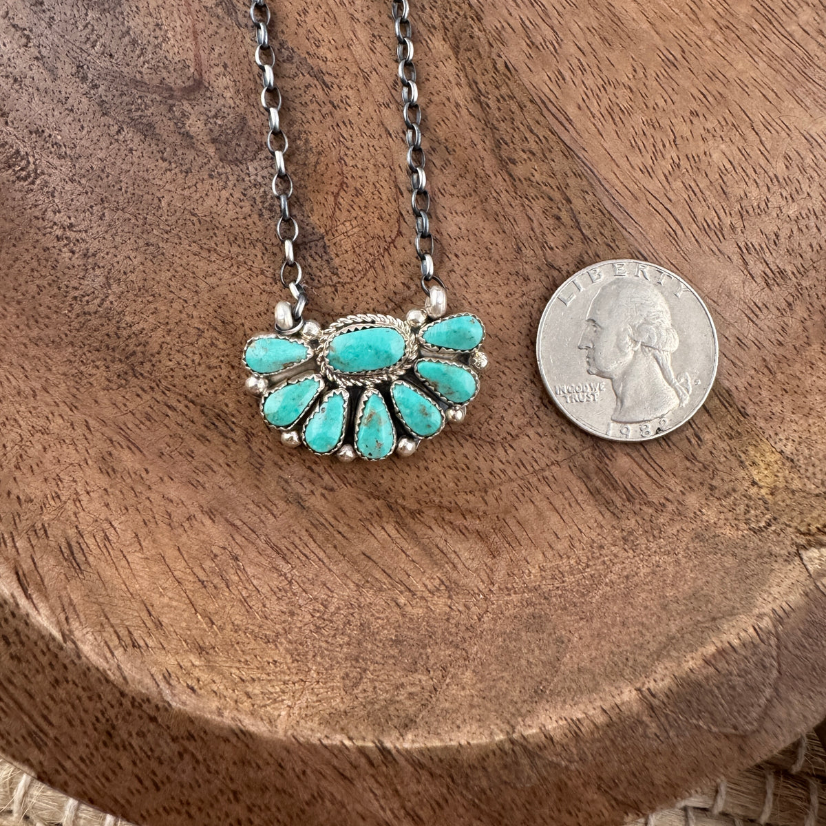 Kingman Turquoise Half Flower Neckalce - Green