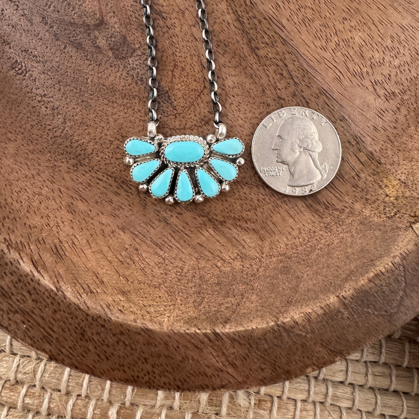 Kingman Turquoise Half Flower Neckalce - Blue