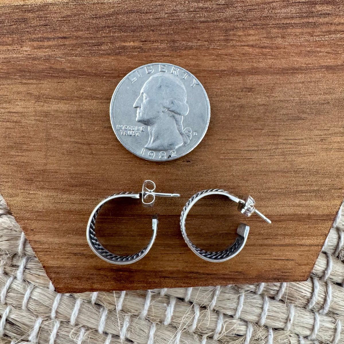 Sterling Silver Wide Band Rope Hoop Earrings