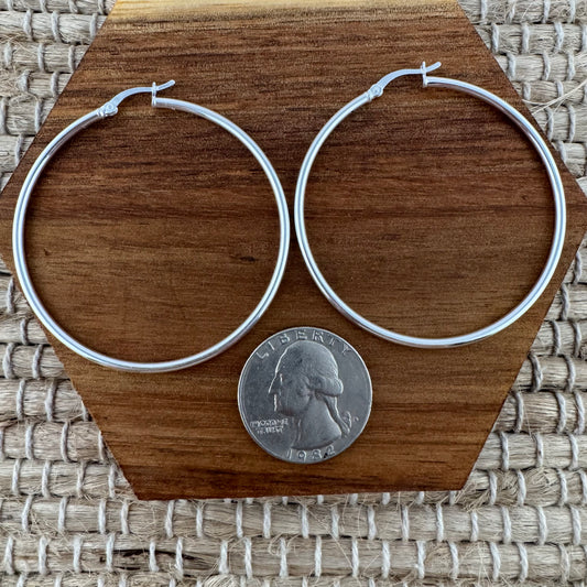 Sterling Silver 2" Hoop Earrings