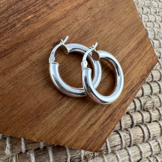 Sterling Silver Thick Hoop Earrings