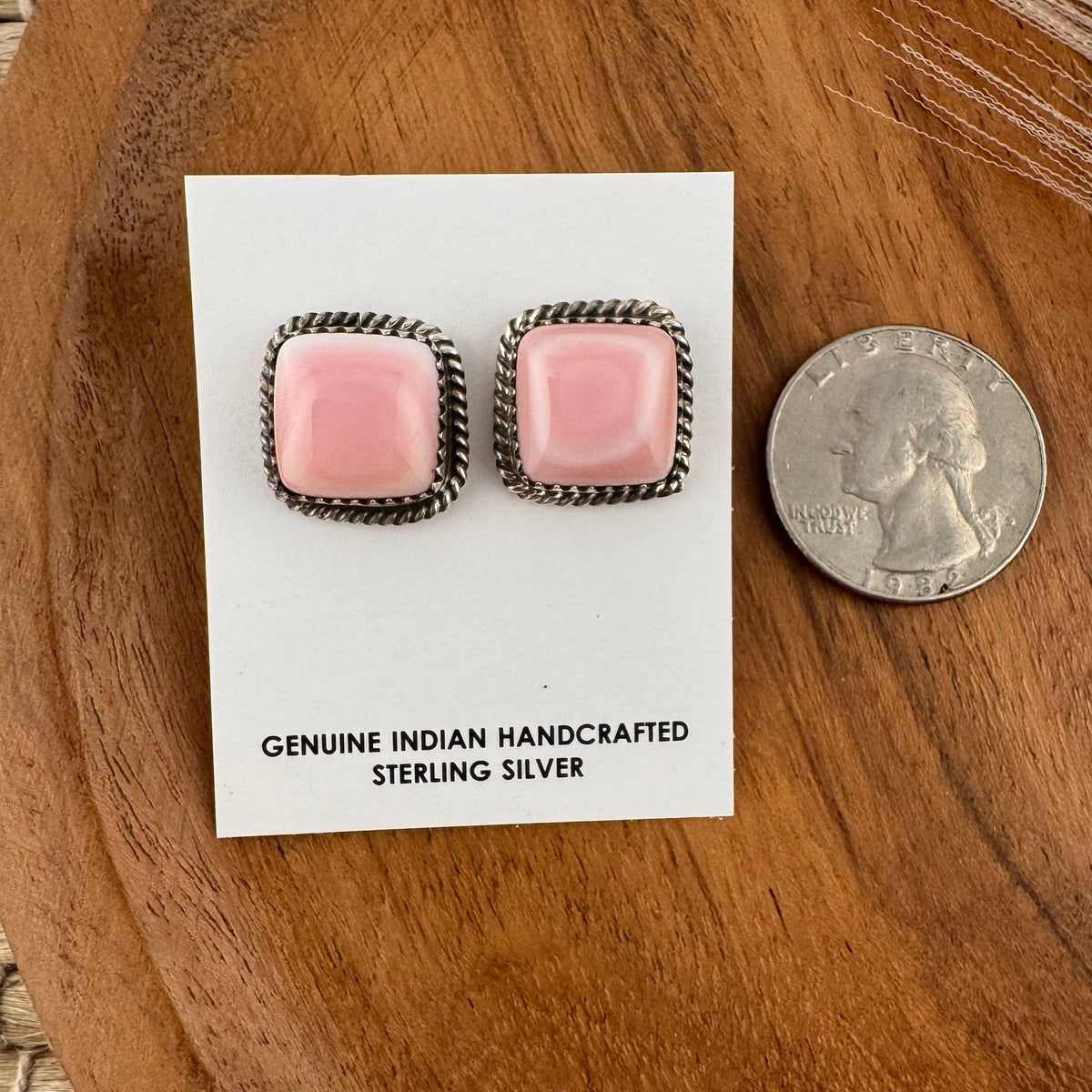 Pink Conch Shell Square Studs