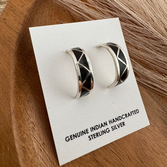 Black Onyx Inlay Hoop Earrings