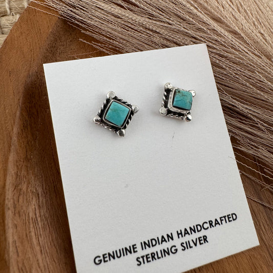 Small Square Turquoise Studs