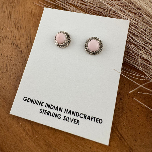 Round Pink Conch Shell Studs - Small
