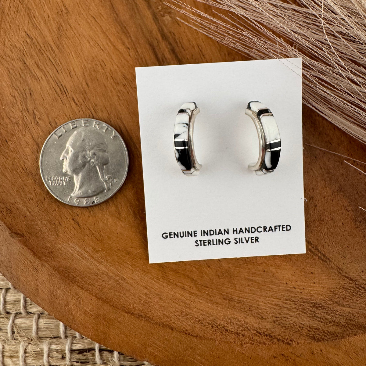 White Buffalo Inlay Hoop Earrings