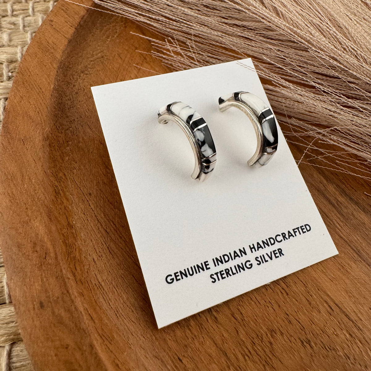White Buffalo Inlay Hoop Earrings