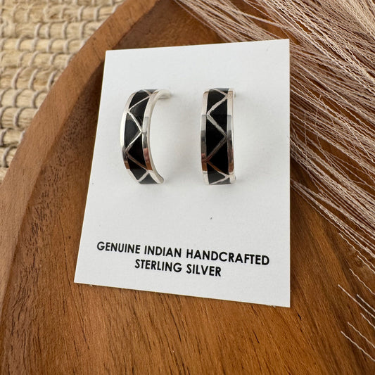 Black Onyx Inlay Hoop Earrings