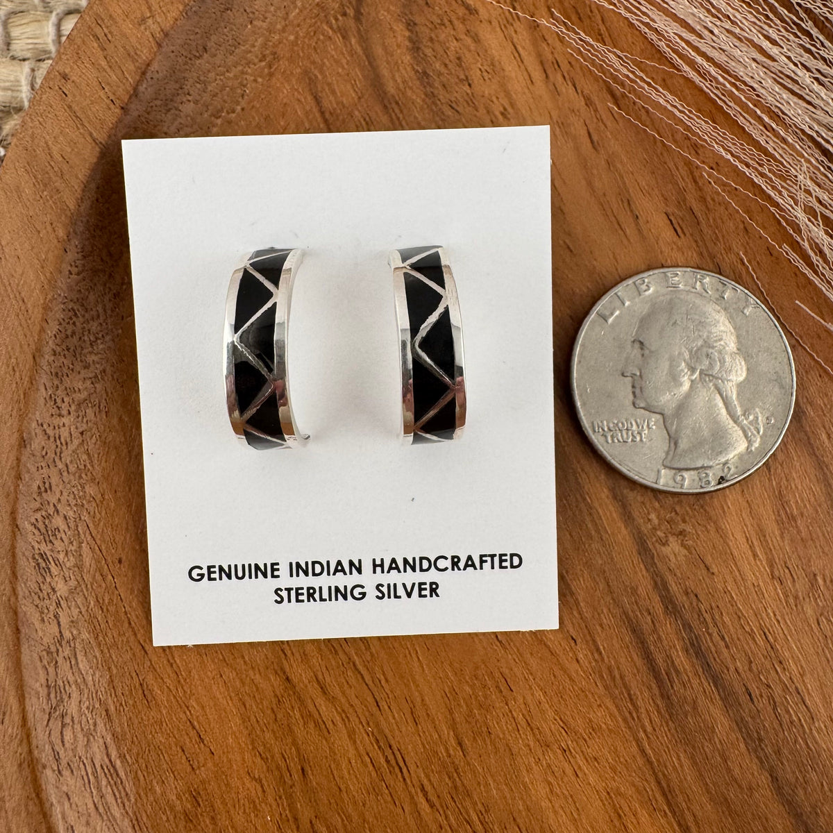 Black Onyx Inlay Hoop Earrings