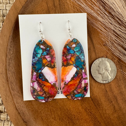 Pink Dahlia Slab Earrings