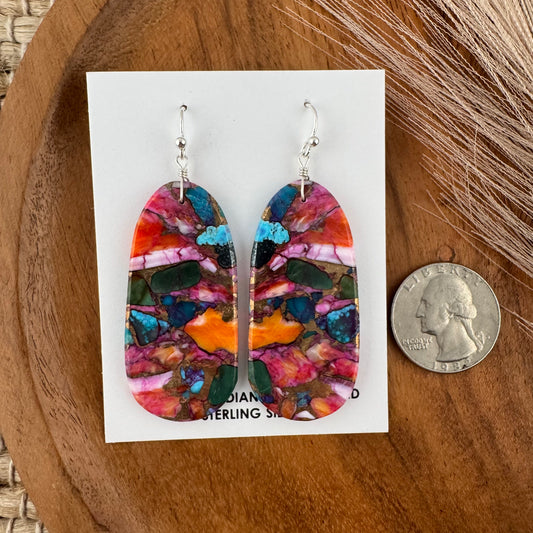 Pink Dahlia Slab Earrings