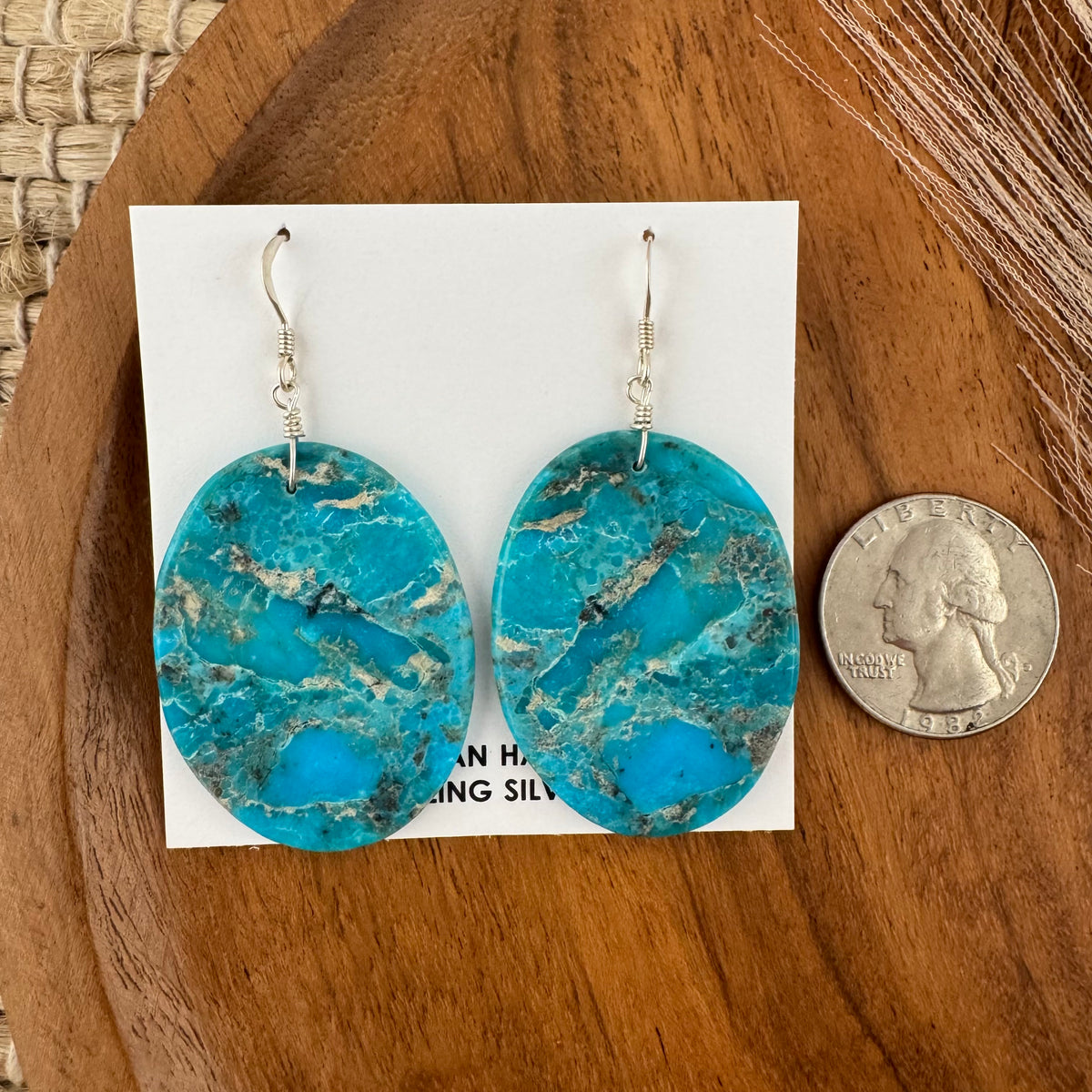 Large Oval Kingman Turquoise Slab Earrings