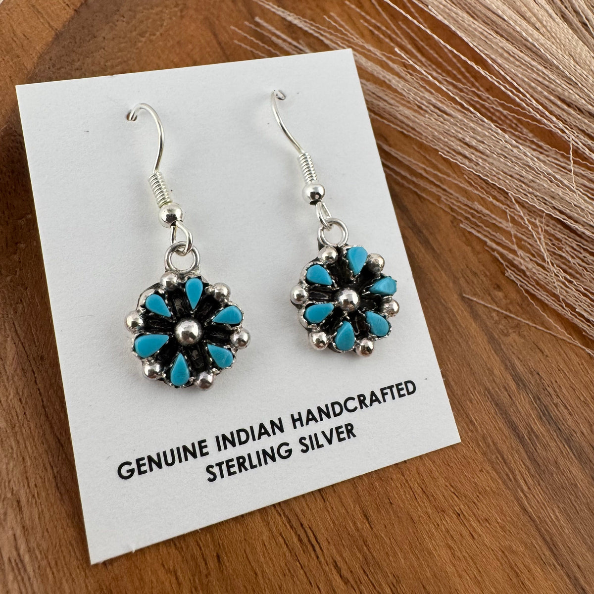 Turquoise Flower Zuni Earrings