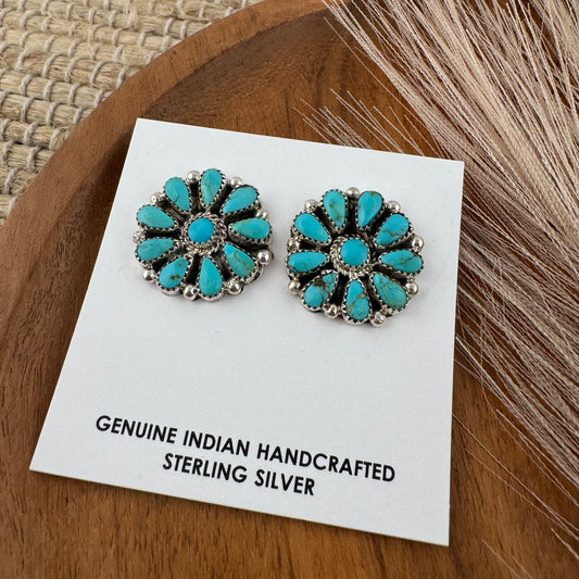 Large Flower Kingman Turquoise Studs