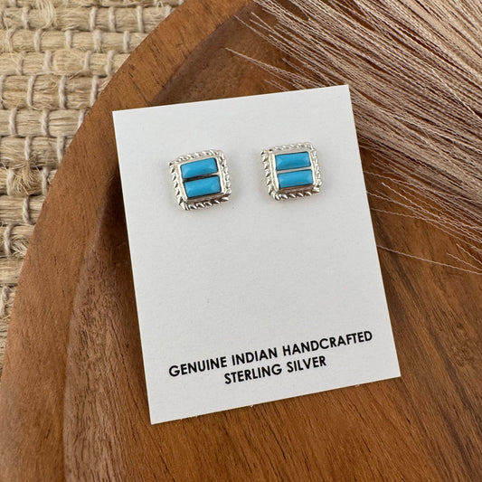 Square Inlay Turquoise Studs