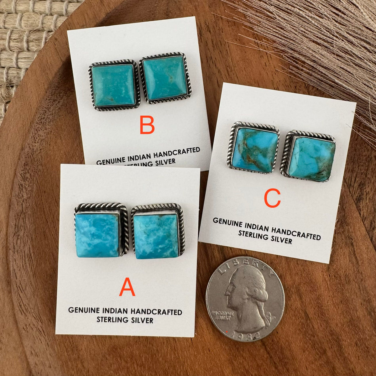 Large Square Kingman Turquoise Studs