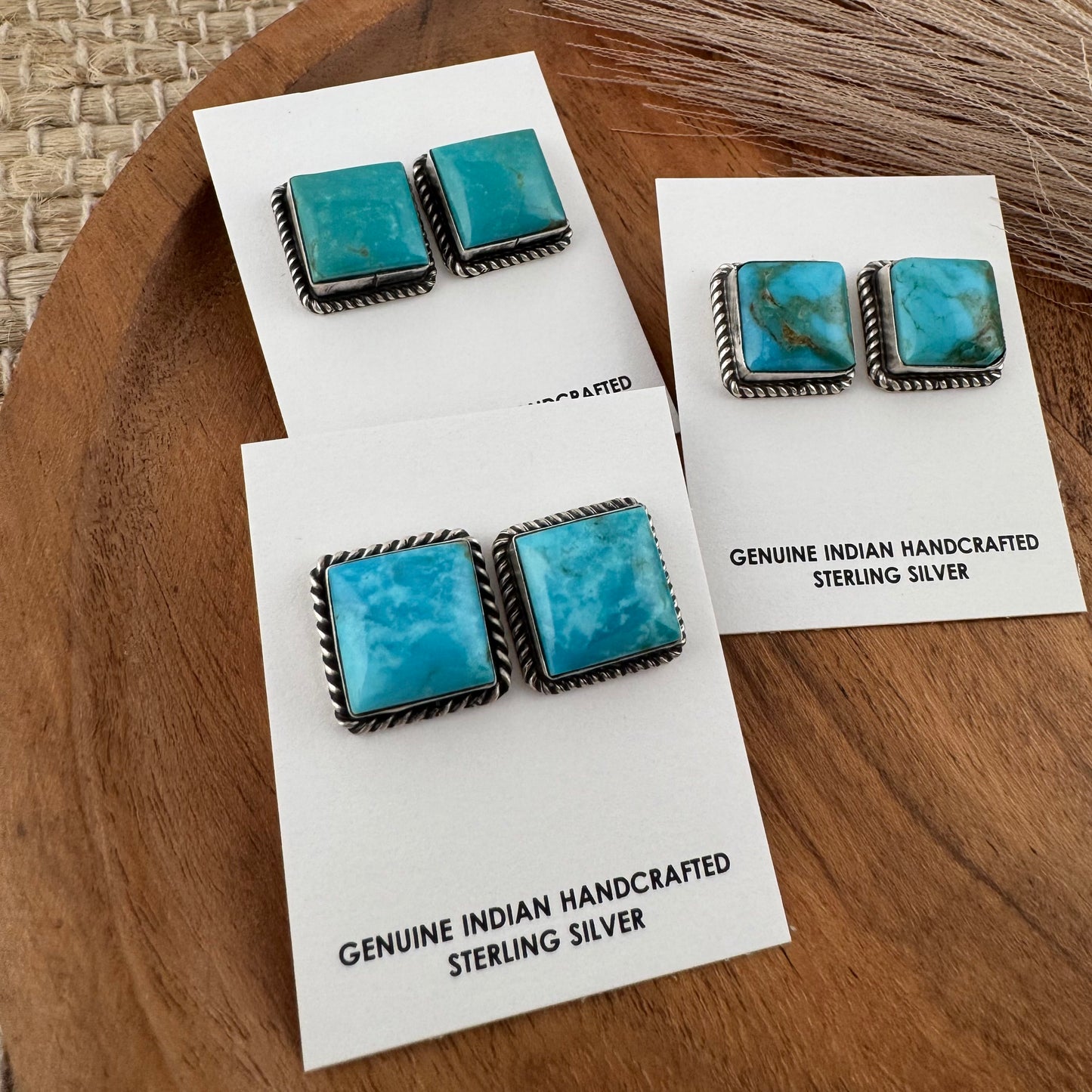 Large Square Kingman Turquoise Studs