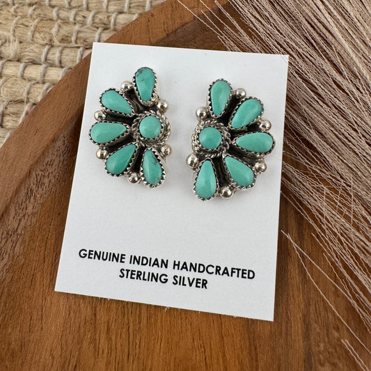 Half Flower Kingman Turquoise Studs