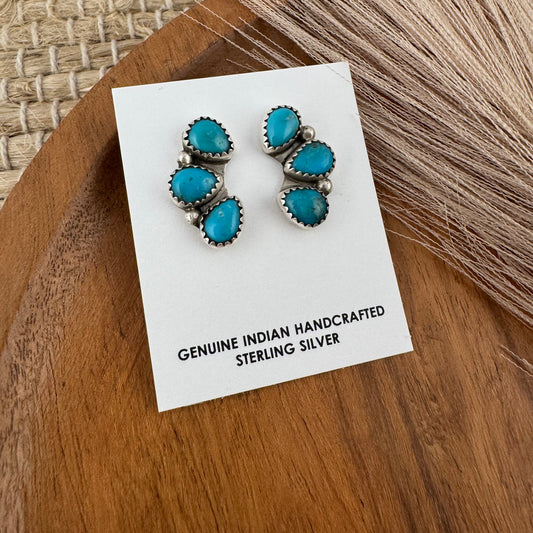 Kingman Turquoise 3 Cluster Teardrop Earrings