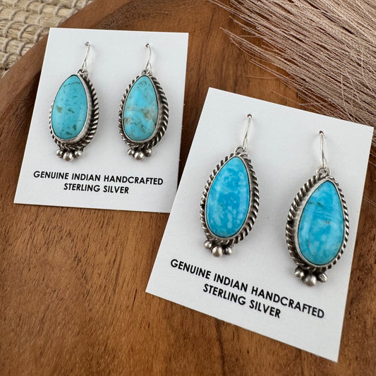 Large Kingman Turquoise Teardrop Earrings
