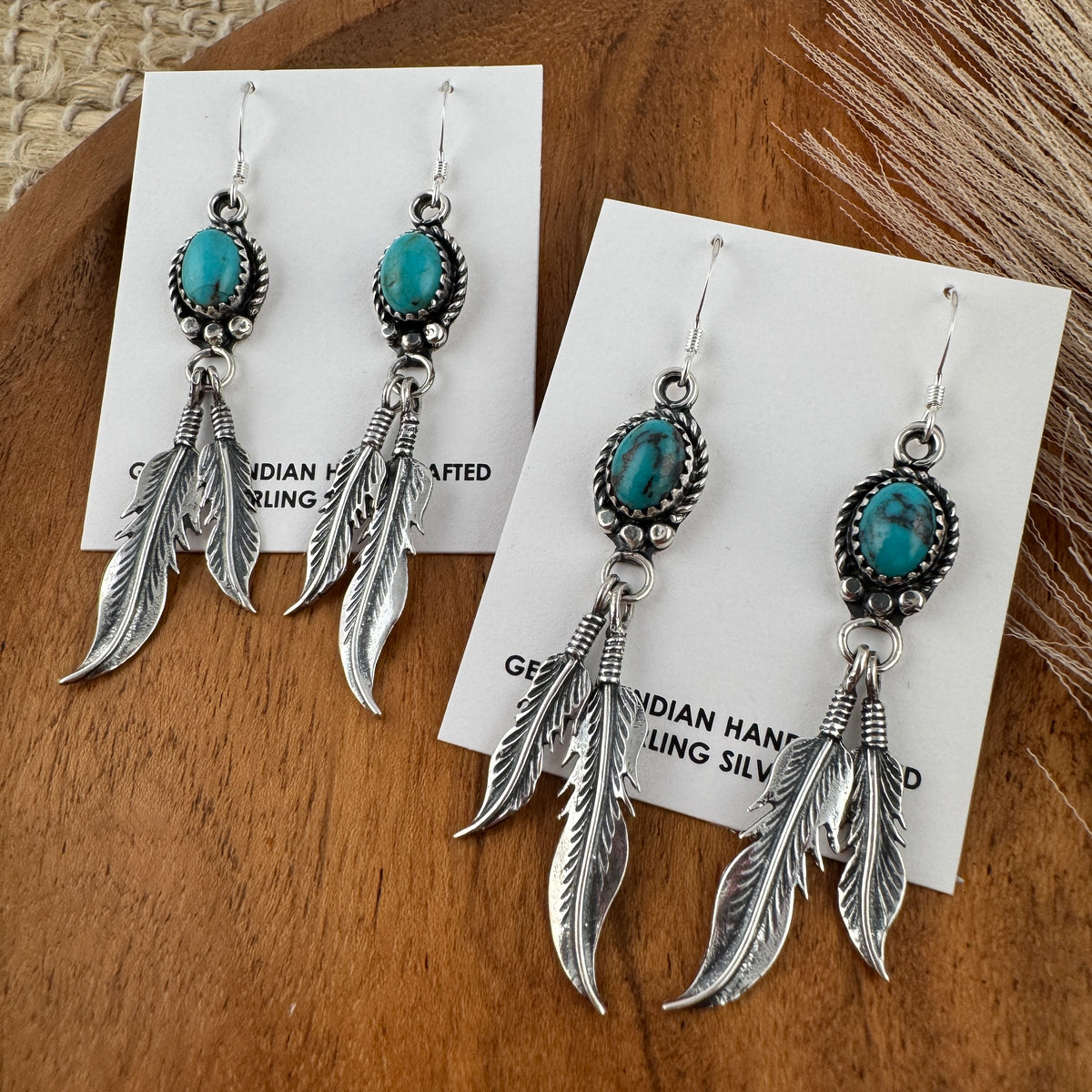 Kingman Turquoise Double Feather Earrings
