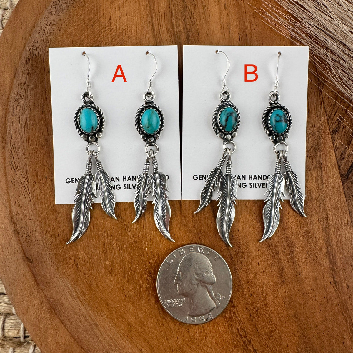 Kingman Turquoise Double Feather Earrings