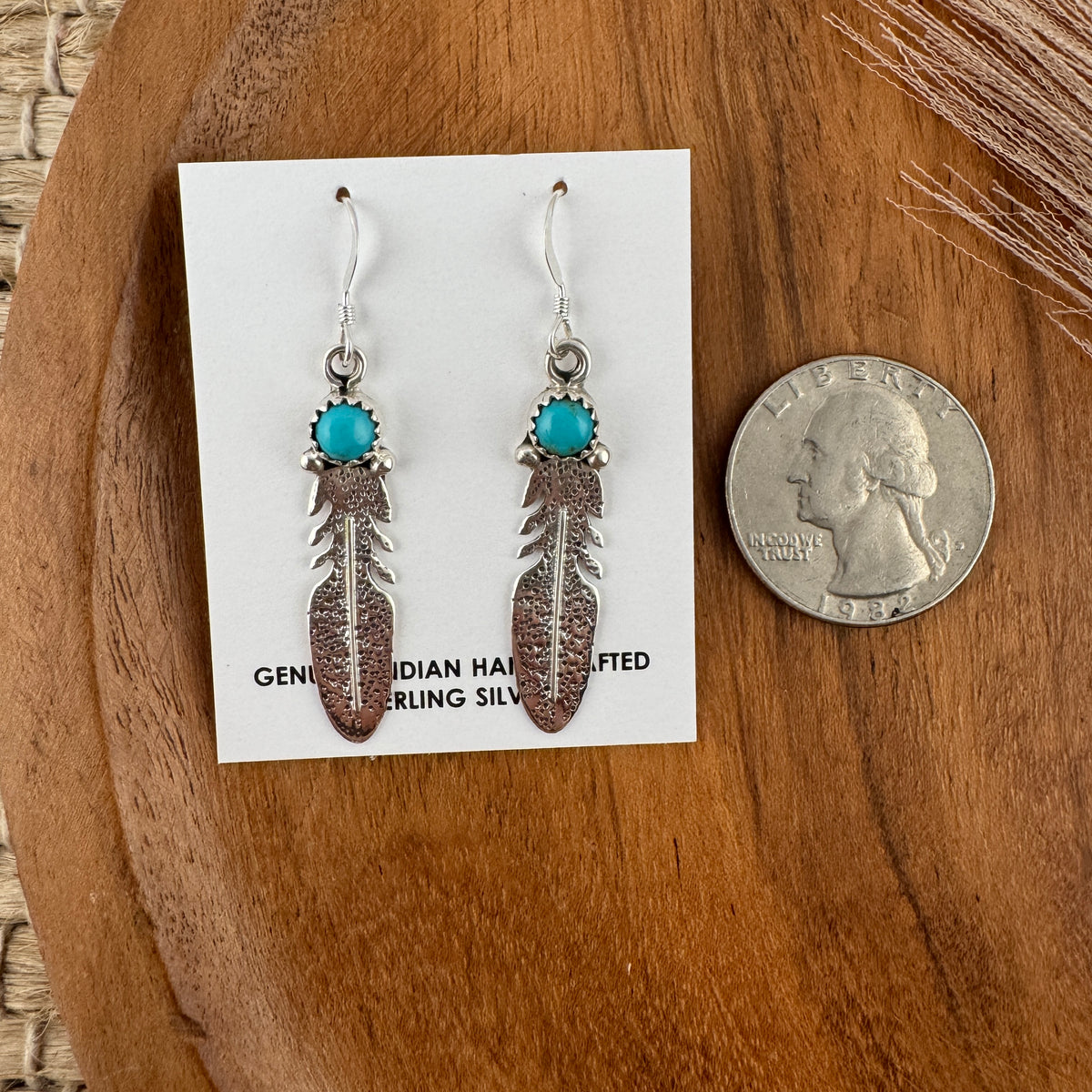 Kingman Turquoise Single Feather Earrings