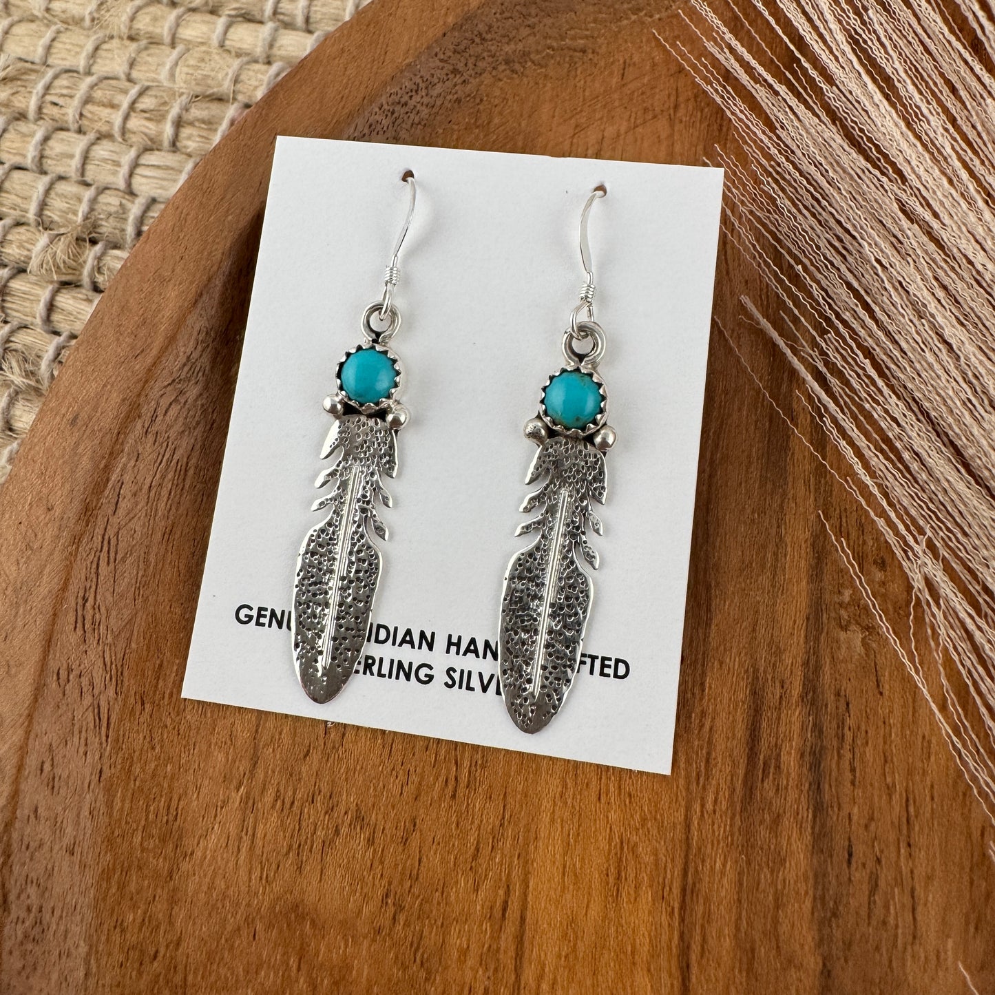 Kingman Turquoise Single Feather Earrings