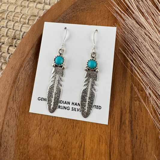 Kingman Turquoise Single Feather Earrings