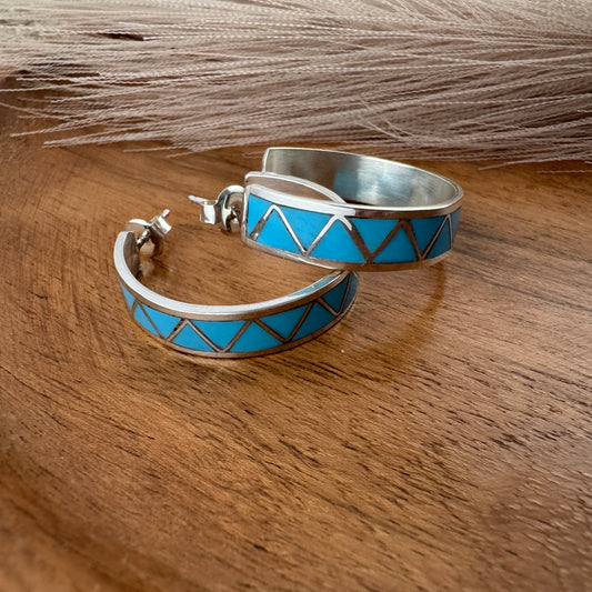 Kingman Turquoise Inlay Hoop Earrings