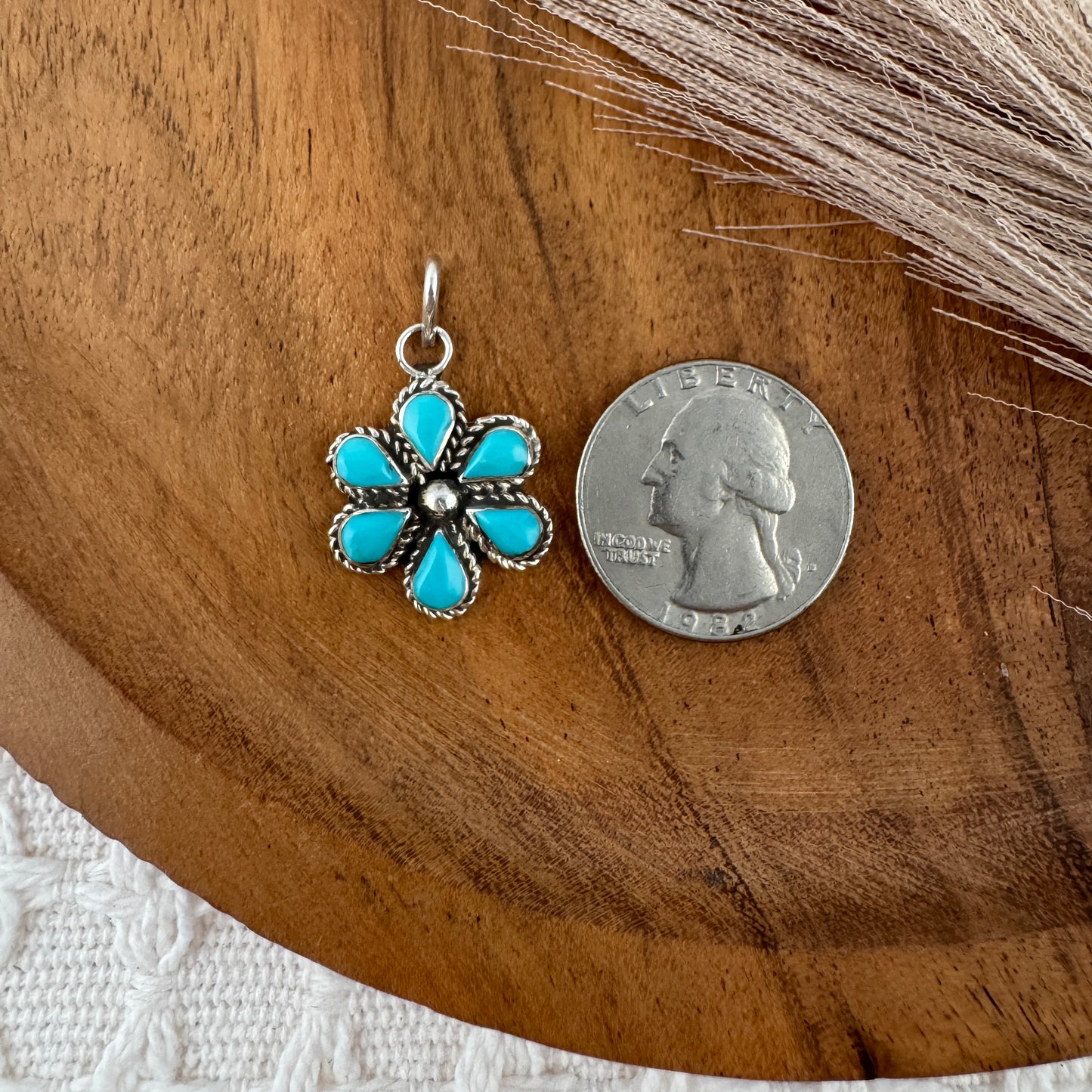 Zuni Kingman Turquoise Flower Pendant