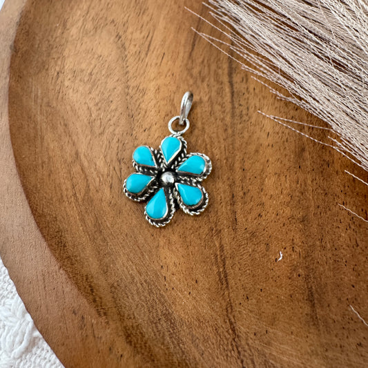 Zuni Kingman Turquoise Flower Pendant