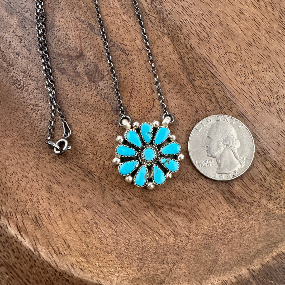 Kingman Turquoise Flower Neckalce