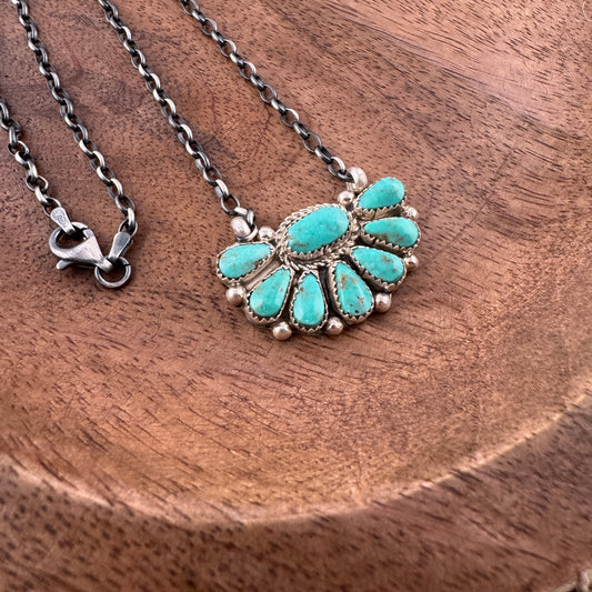Kingman Turquoise Half Flower Neckalce - Green