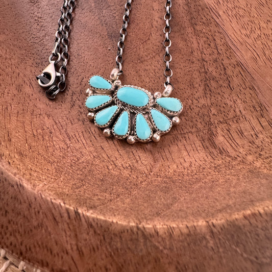 Kingman Turquoise Half Flower Neckalce - Blue