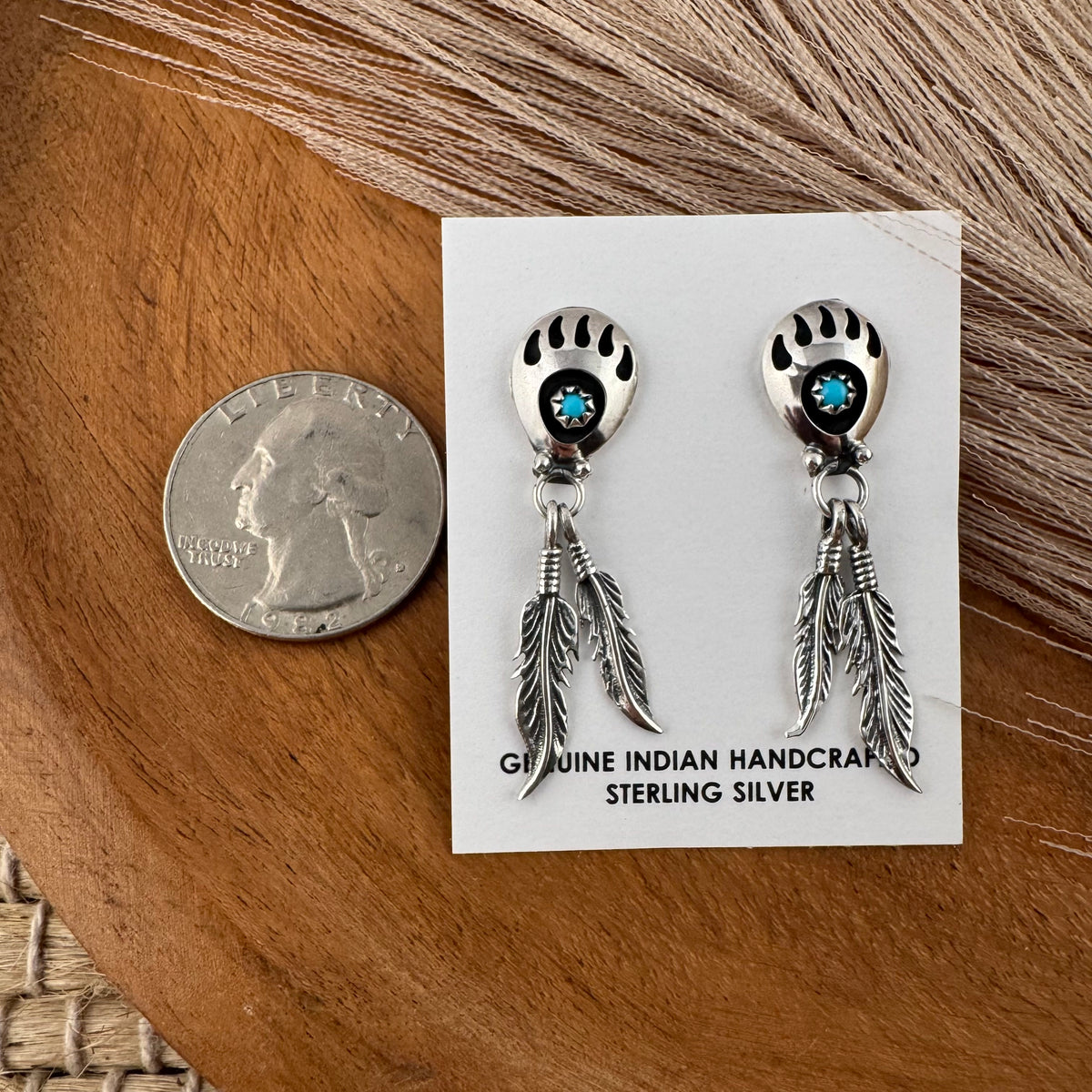 Turquoise Bearpaw Feather Stud Earrings