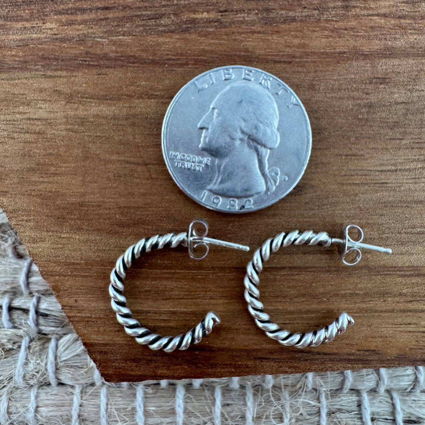 Sterling Silver Twisted Oxidized Hoop Earrings