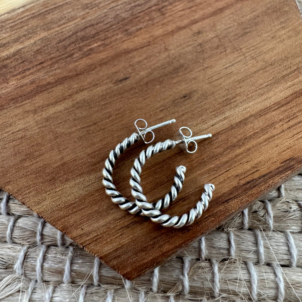 Sterling Silver Twisted Oxidized Hoop Earrings