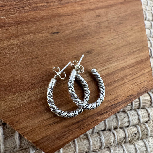 Sterling Silver Twisted Rope Hoop Earrings