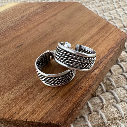 Sterling Silver Wide Band Rope Hoop Earrings