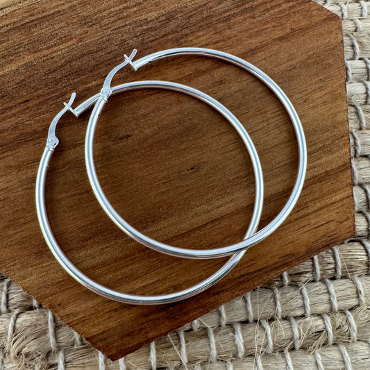 Sterling Silver 2" Hoop Earrings
