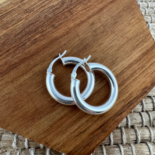 Sterling Silver Thick Hoop Earrings