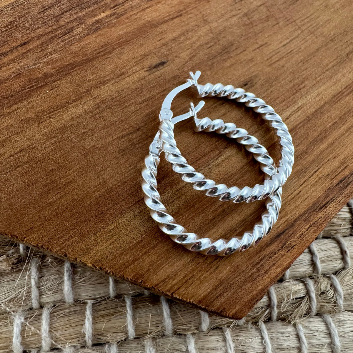 Sterling Silver Twist Hoop Earrings