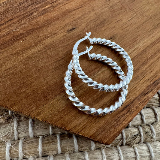 Sterling Silver Twist Hoop Earrings