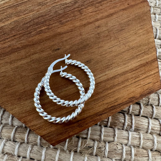 Sterling Silver Twist Hoop Earrings