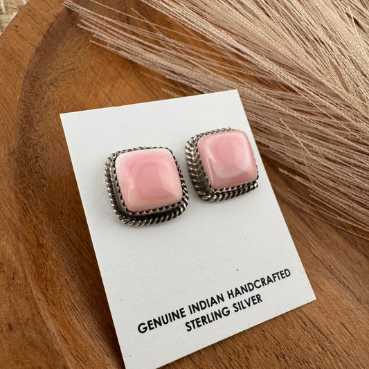 Pink Conch Shell Square Studs